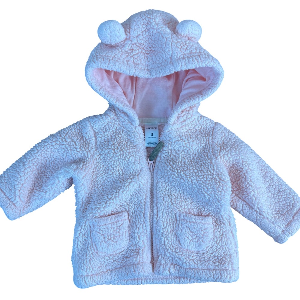 Carter's Pink Sherpa Hooded Jacket with Bear Ears 3 Months‎